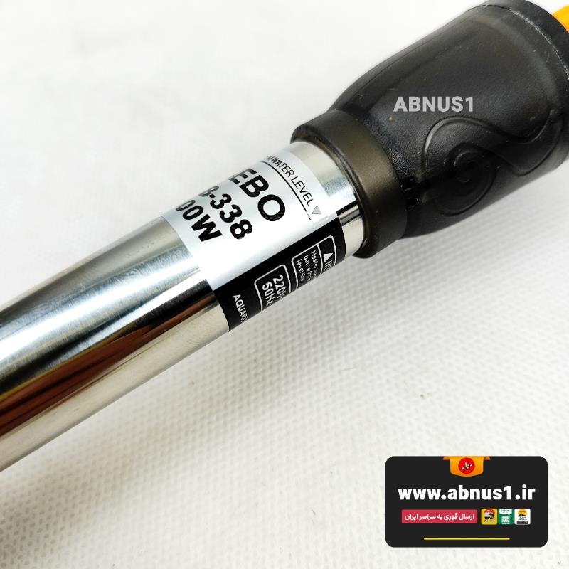 بخاری استیل آکواریوم GEBO 100W – ضد آب کامل، ترموستات 18–34 درجه، طول 30 سانت، مناسب آکواریوم‌های 80 تا 150 لیتری.