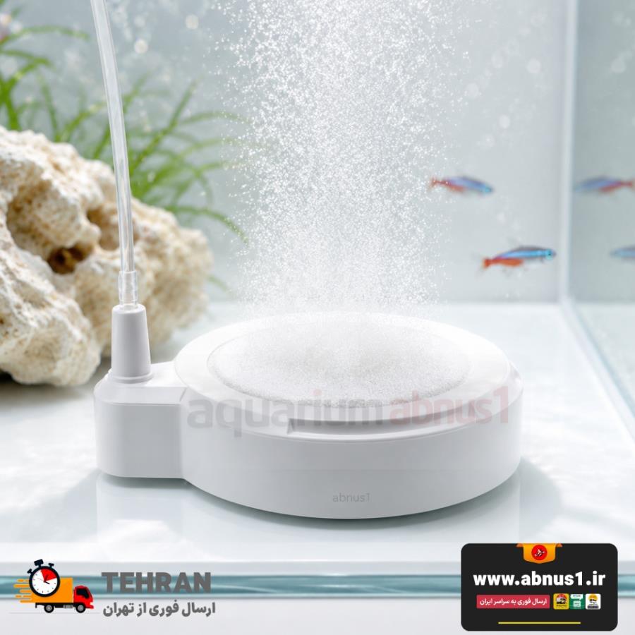 سنگ هوای دیسکی پودری مدل AIR STONE N50 (سفید)تولید حباب‌های بسیار ریز و پودری برای پخش بهتر اکسیژن در آبمناسب برای آکواریوم‌های آب شیرین و آب شور، قابل استفاده با پمپ هواطراحی دایره‌ای تخت با خروجی شلنگ در کنار بدنه (نصب آسان)