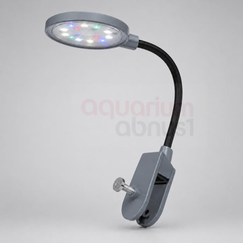نور ال ای دی آکواریوم مدل X5-S با بازوی انعطاف‌پذیر ۳۶۰ درجه و گیره اتصال به لبه شیشه، دارای ۲۰ عدد LED رنگی با قابلیت نصب آسان.