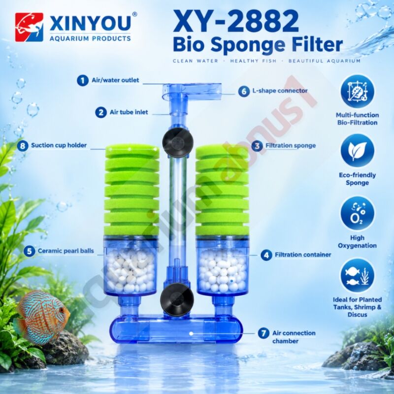 خرید فیلتر بیولوژیکی دوقلو Xinyou XY-2882؛ سیستم تصفیه قدرتمند دوگانه با محفظه مدیا برای آکواریوم‌های حرفه‌ای. افزایش اکسیژن، حذف سموم و رشد باکتری‌های مفید با نصب آسان و ابعاد ۲۲ در ۱۶.