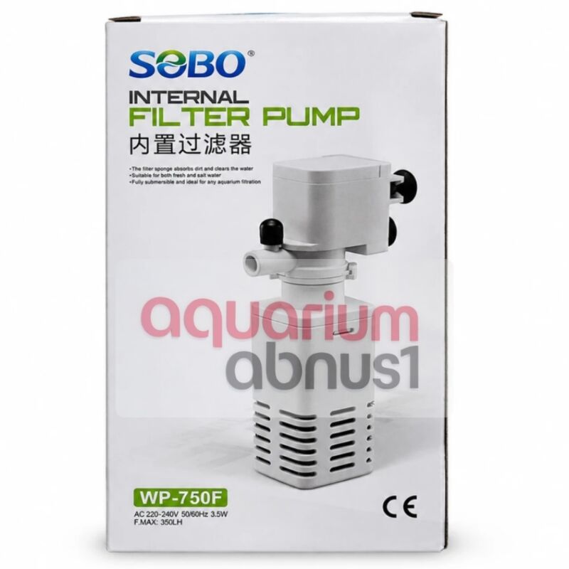 فیلتر داخلی SOBO مدل WP-750F با توان ۳/۵ وات، دبی ۳۵۰ لیتر بر ساعت، خروجی اکسیژن با شلنگ هوا و ارتفاع فشرده ۱۳ سانتی‌متر، ترکیبی از فیلتر، پمپ و اکسیژن‌ساز در یک دستگاه برای آکواریوم‌های آب شیرین و شور است.